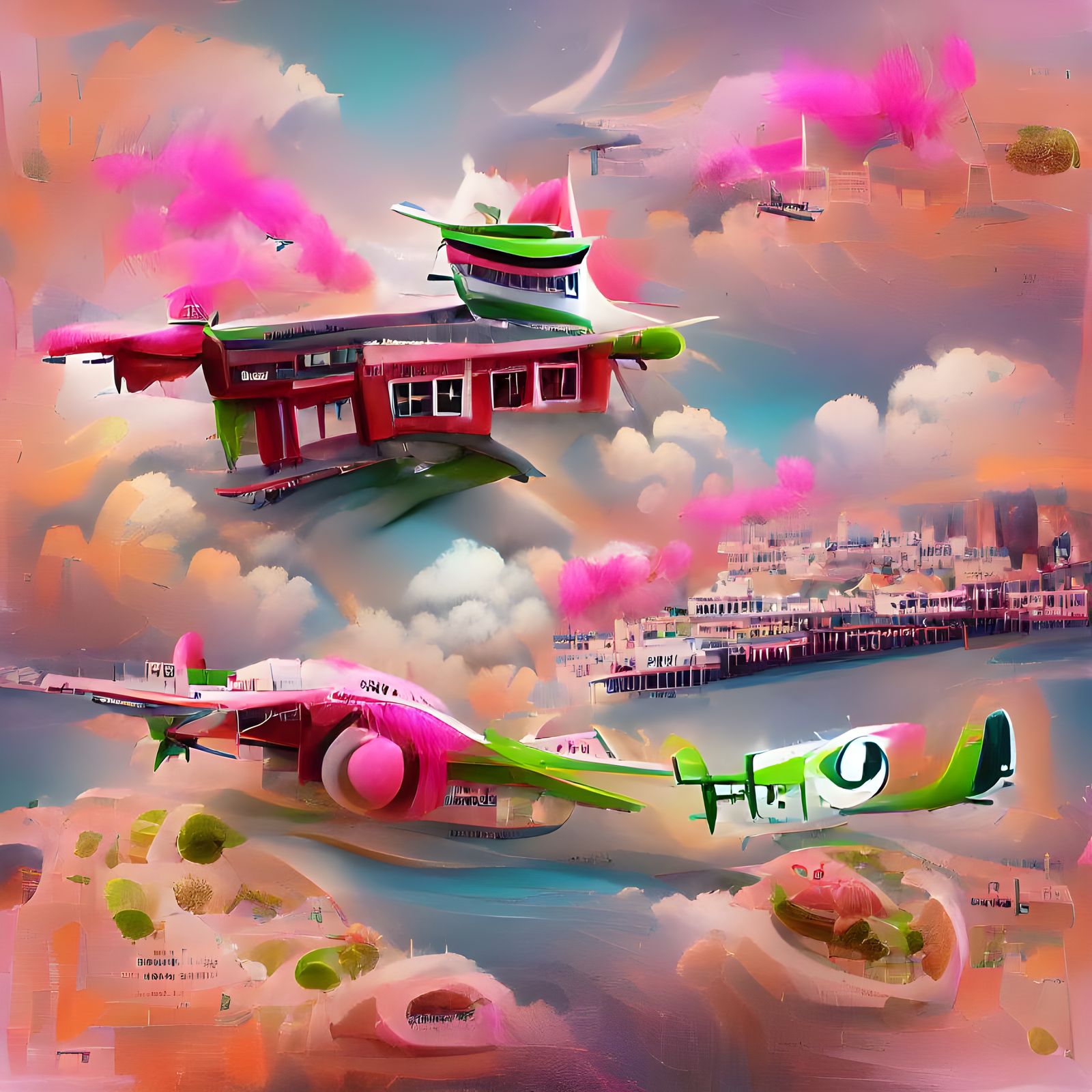 San Francisco Airplane Over IHOP with Sushi Art