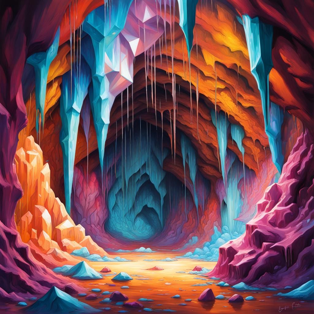 Colorful Crystal Cave in Graffiti Art Style