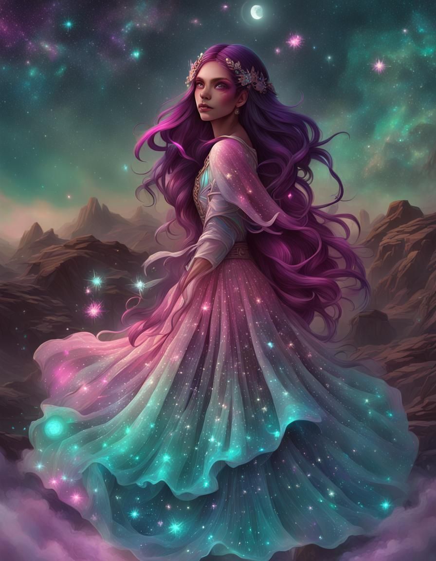 Celestial Sorceress Weaver of Dreams in Purple and Teal