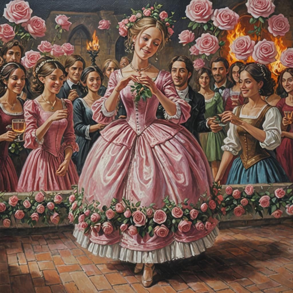 Medieval Castle Ballroom Dance: Oil Painting