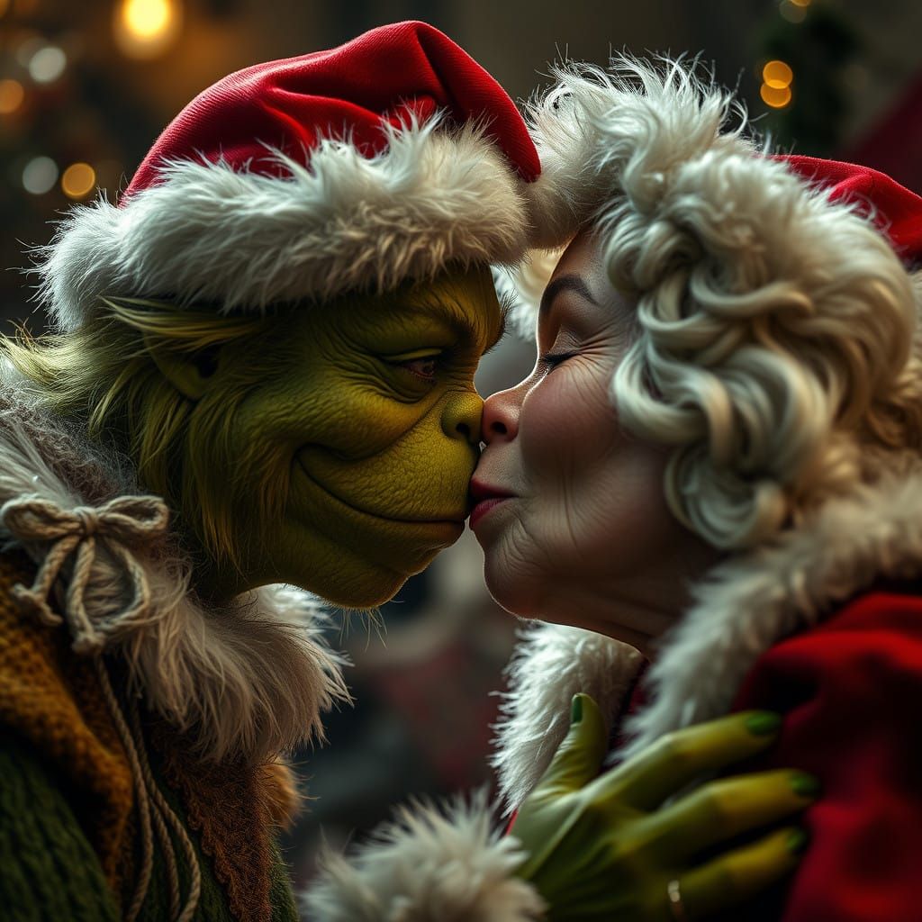 The Grinch and Mrs. Claus Share a Romantic Moment