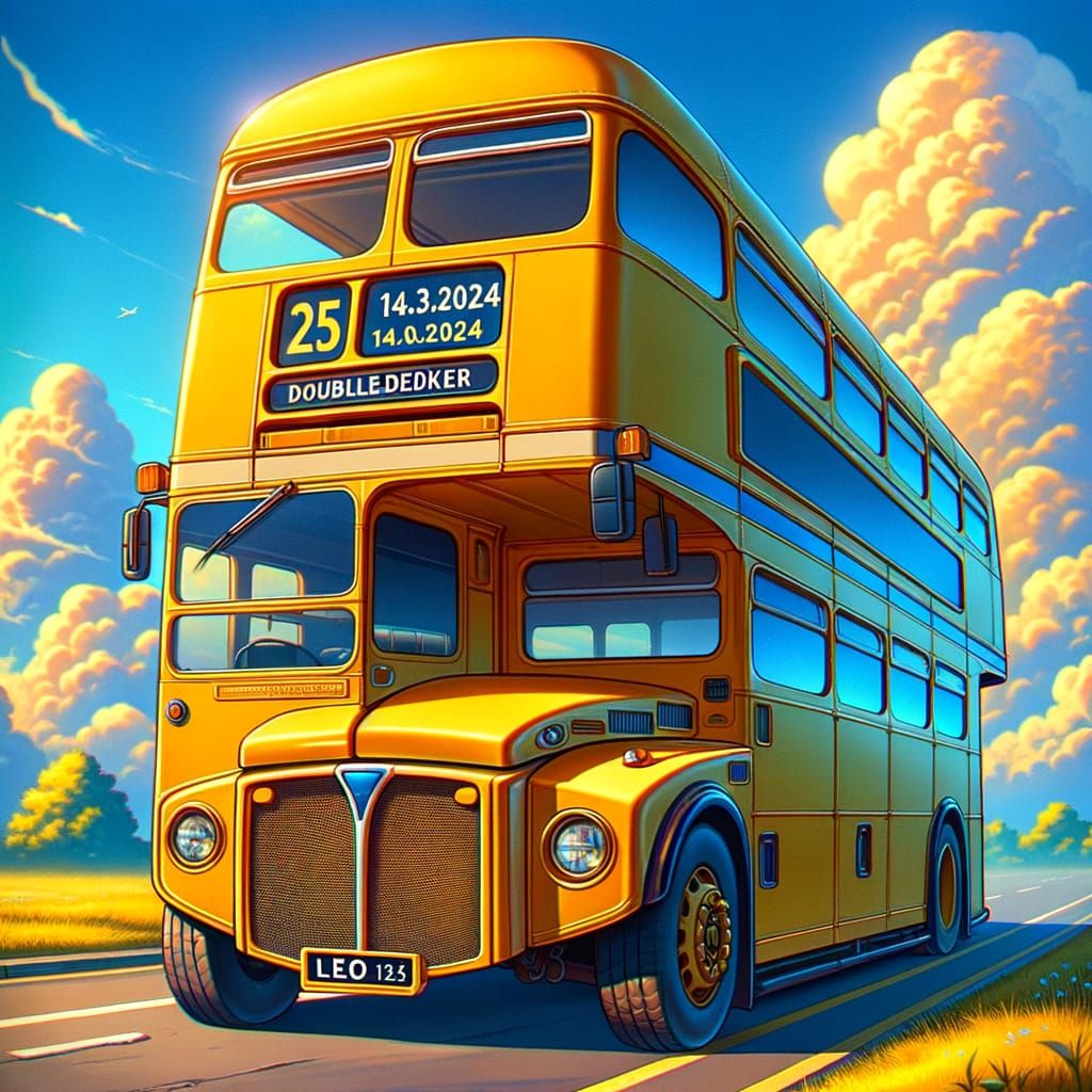 Cartoon Yellow Bus on Sunny Day, Fantasy Concept Art