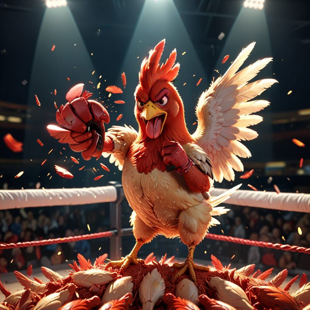 Angry Chick Boxing Ring Punch in Comic Style