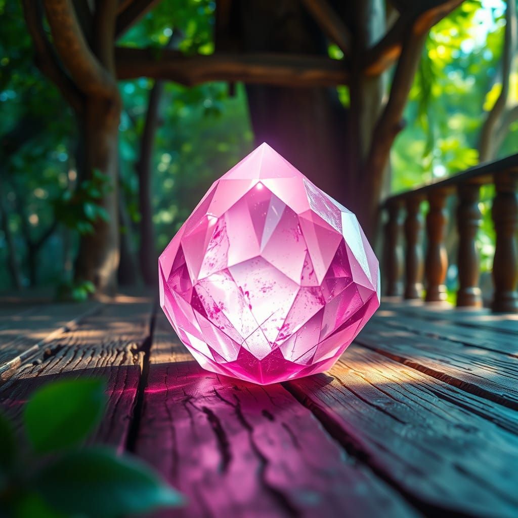 Enchanted Pink Crystal Radiates Ethereal Glow in Whimsical T...