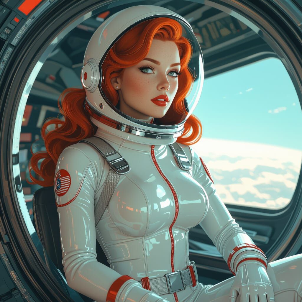 1940s Pinup Astronaut in Latex Spacesuit