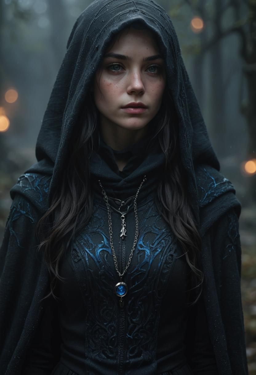 Mysterious Lady in Black Dress: Photorealistic Portrait