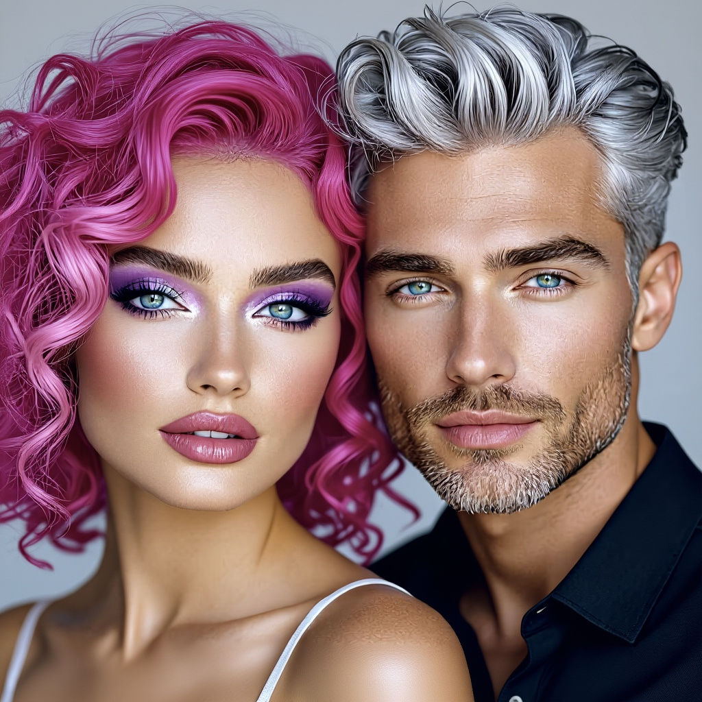 Glamorous Woman and Man with Rainbow Hair