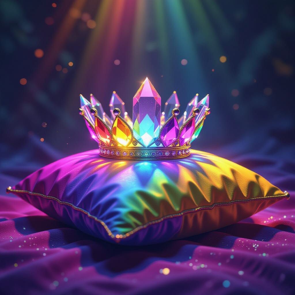 Rainbow Crystal Crown on Pillow - Dark Fantasy Art