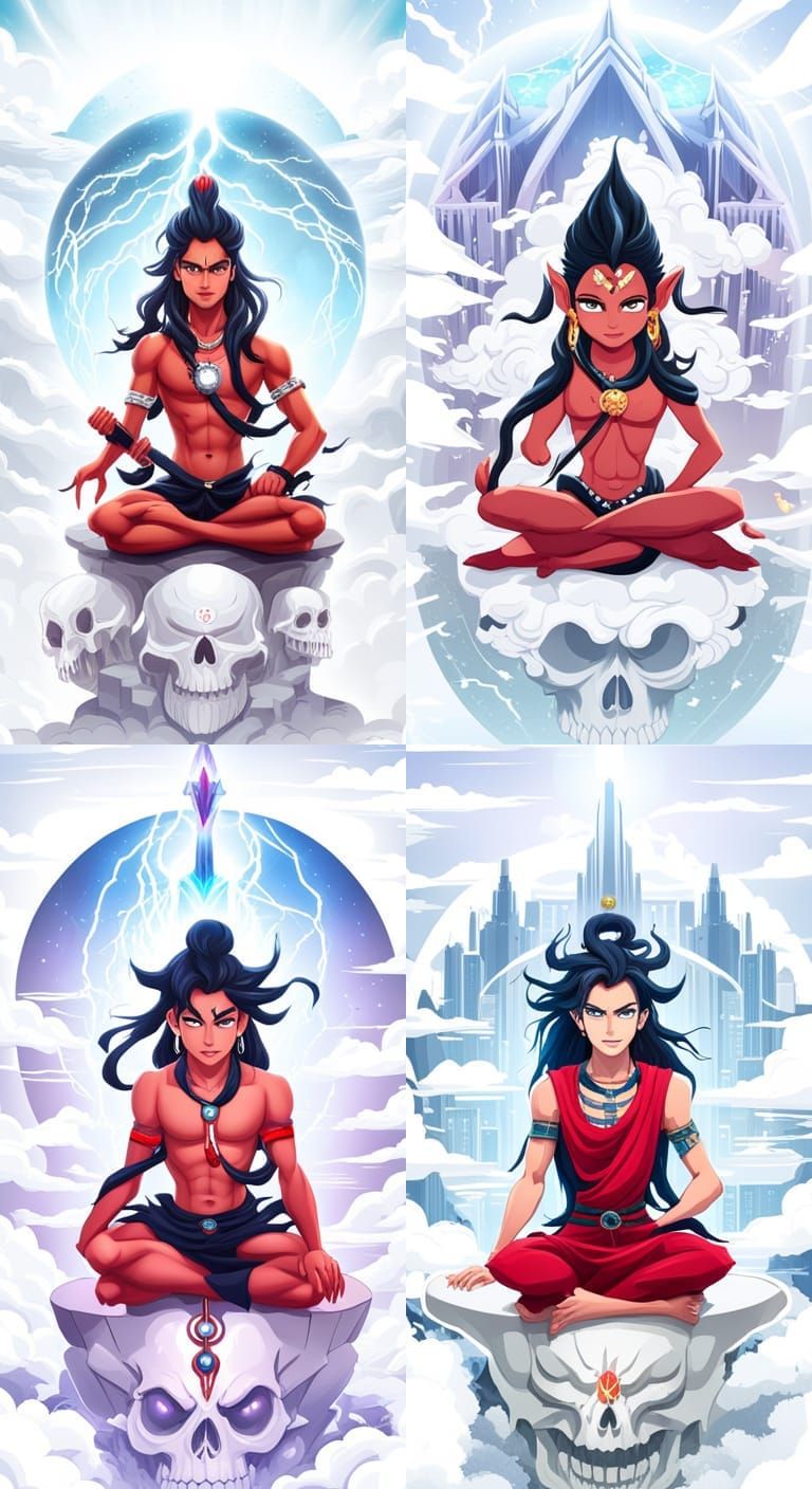 Chibi Anime Lord Shiva on Skull Throne