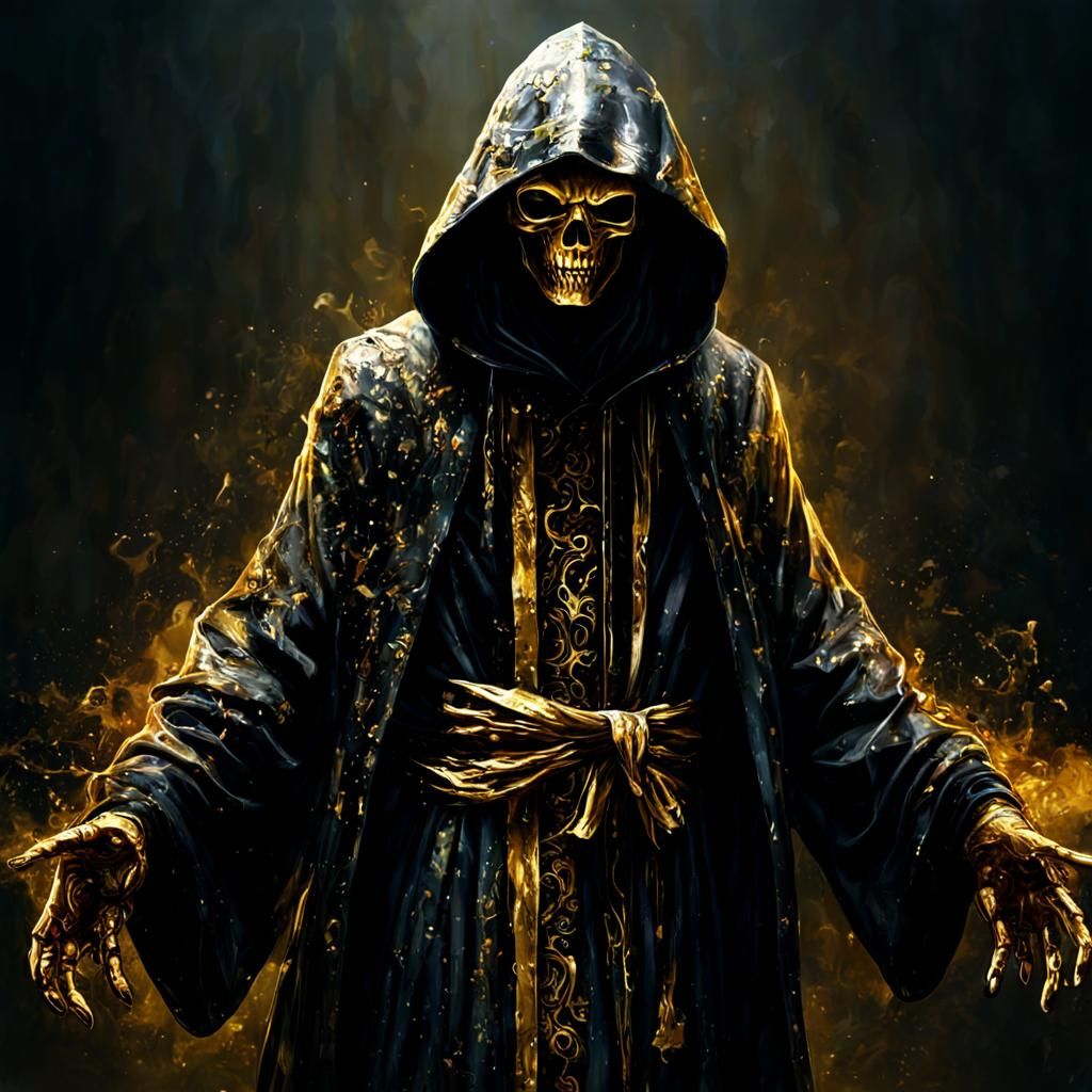 Creepy Shadow God in Black and Gold Robe