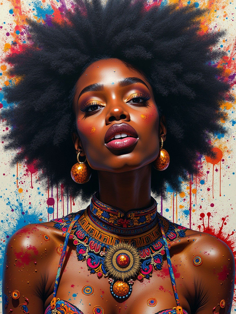 Afro-Surreal Black Woman in Graffiti Landscape