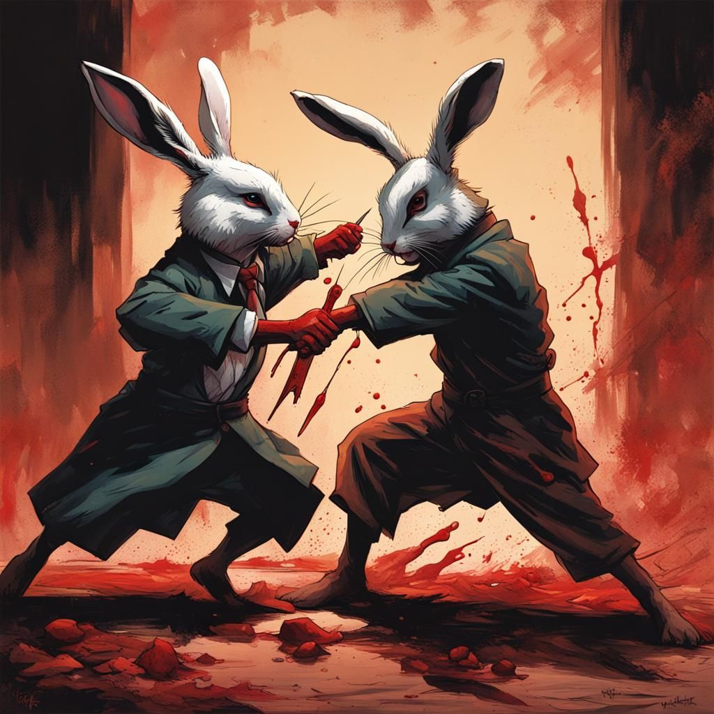 Sinister Rabbits Fight to Death in Bloody Scene