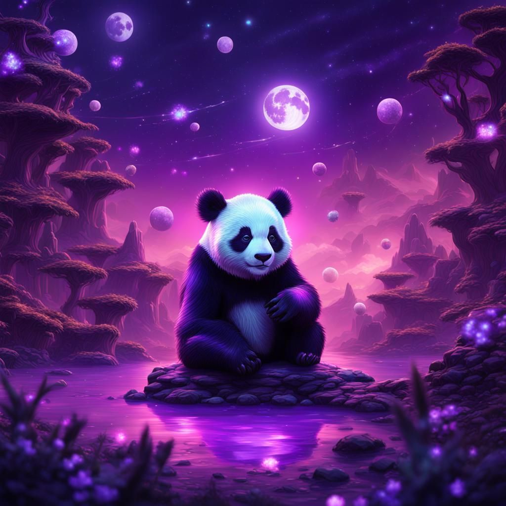 Fantastical Purple Starry Panda in Detailed Matte Painting