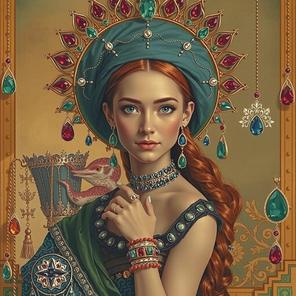 Regal Woman With Emeralds And Rubies, Renaissance Fantasy Po...