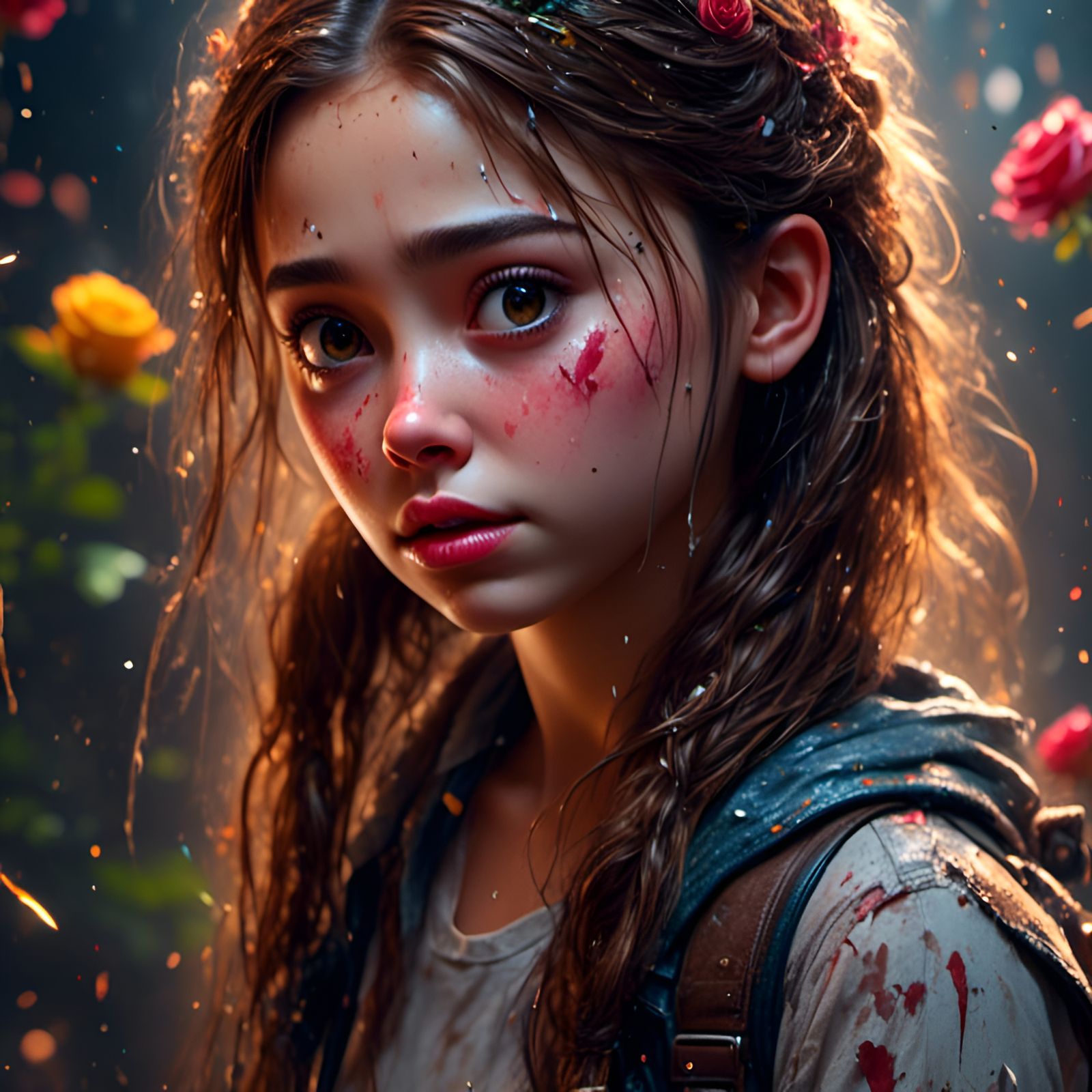 Realistic Portrait of a Scared Girl with Braids