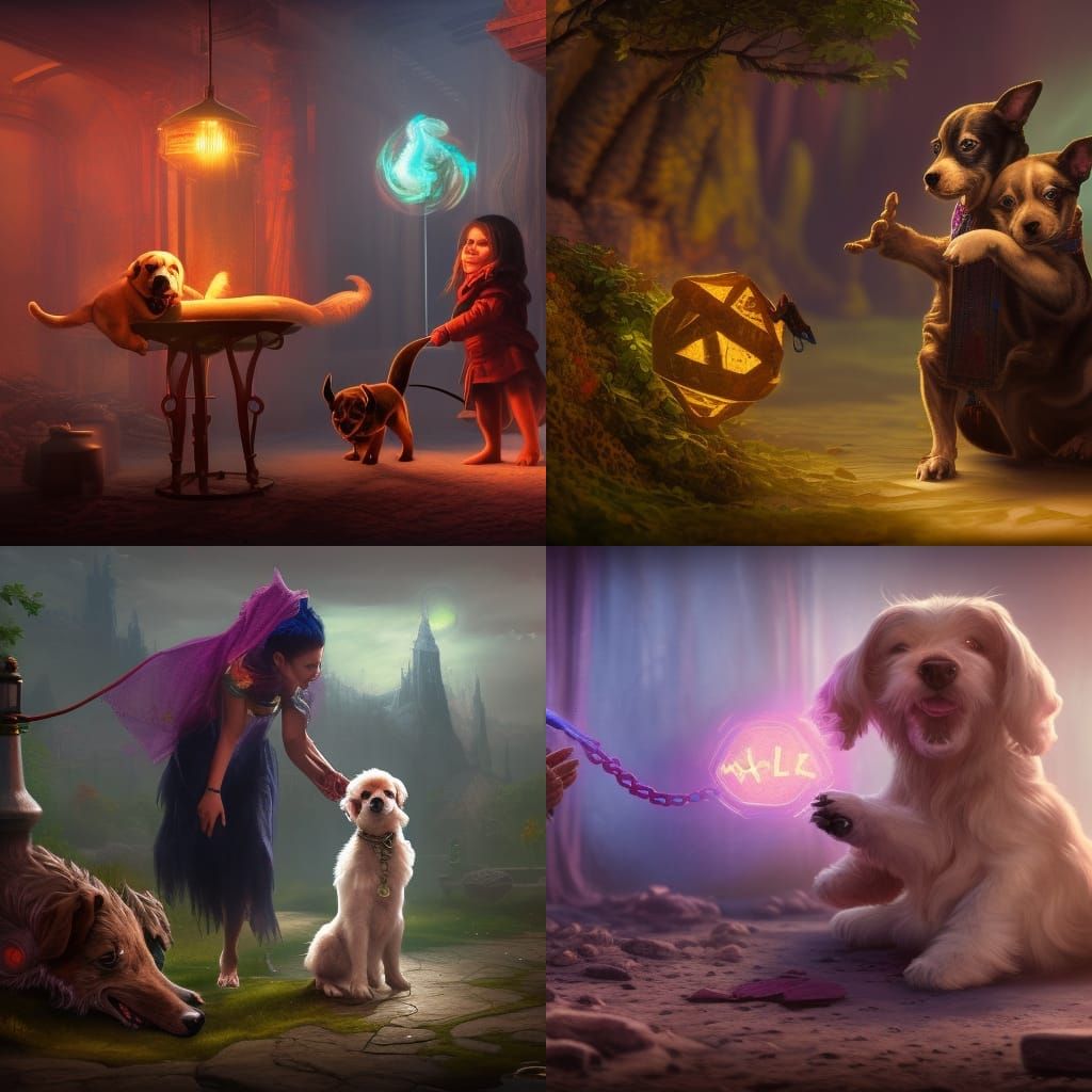 Magician Spawning Puppy in Detailed Matte Painting