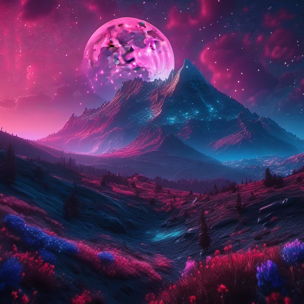 Fantasy Moon Shines in Starry Night Sky