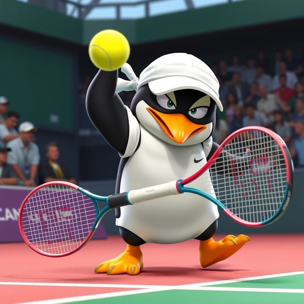 Penguin Tennis Star at Wombledon in Anime Style