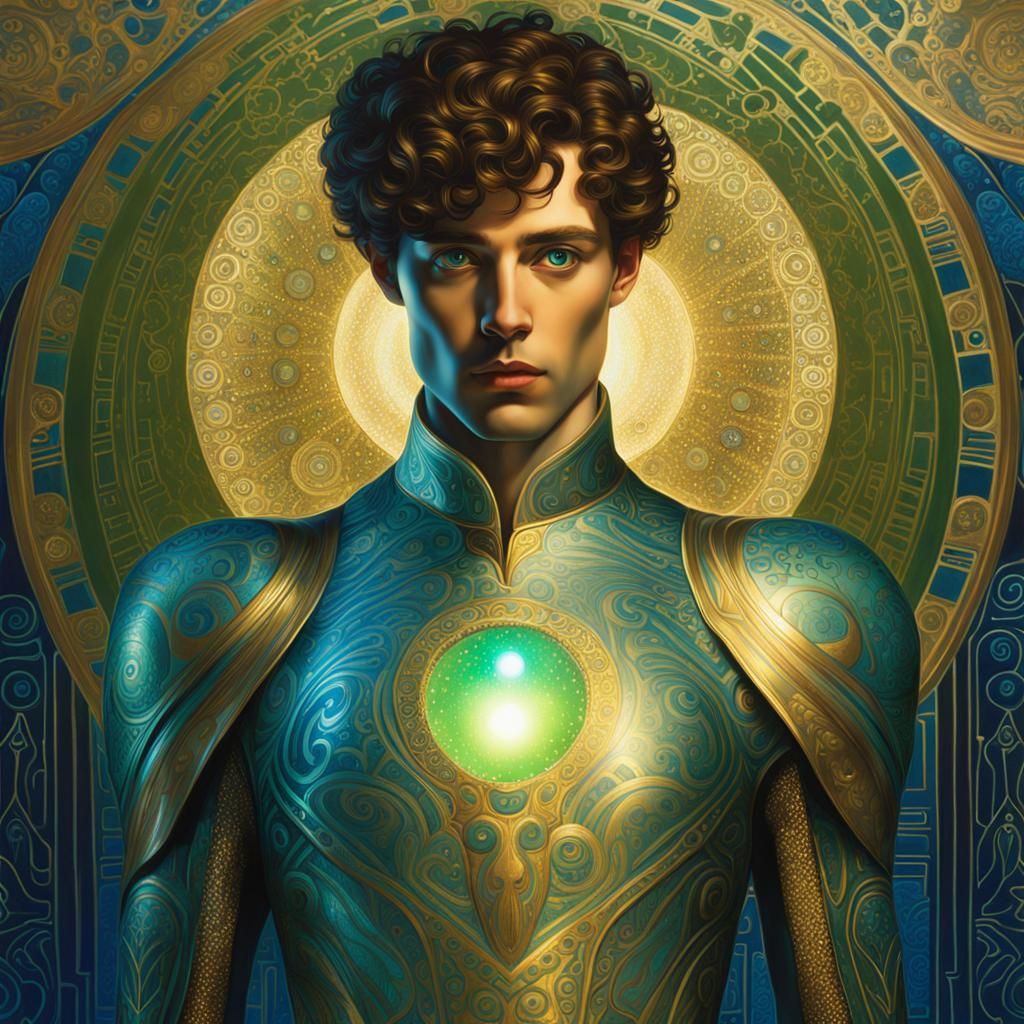 Alien Artifact Portrait in Klimt-Inspired Sci-Fi Style