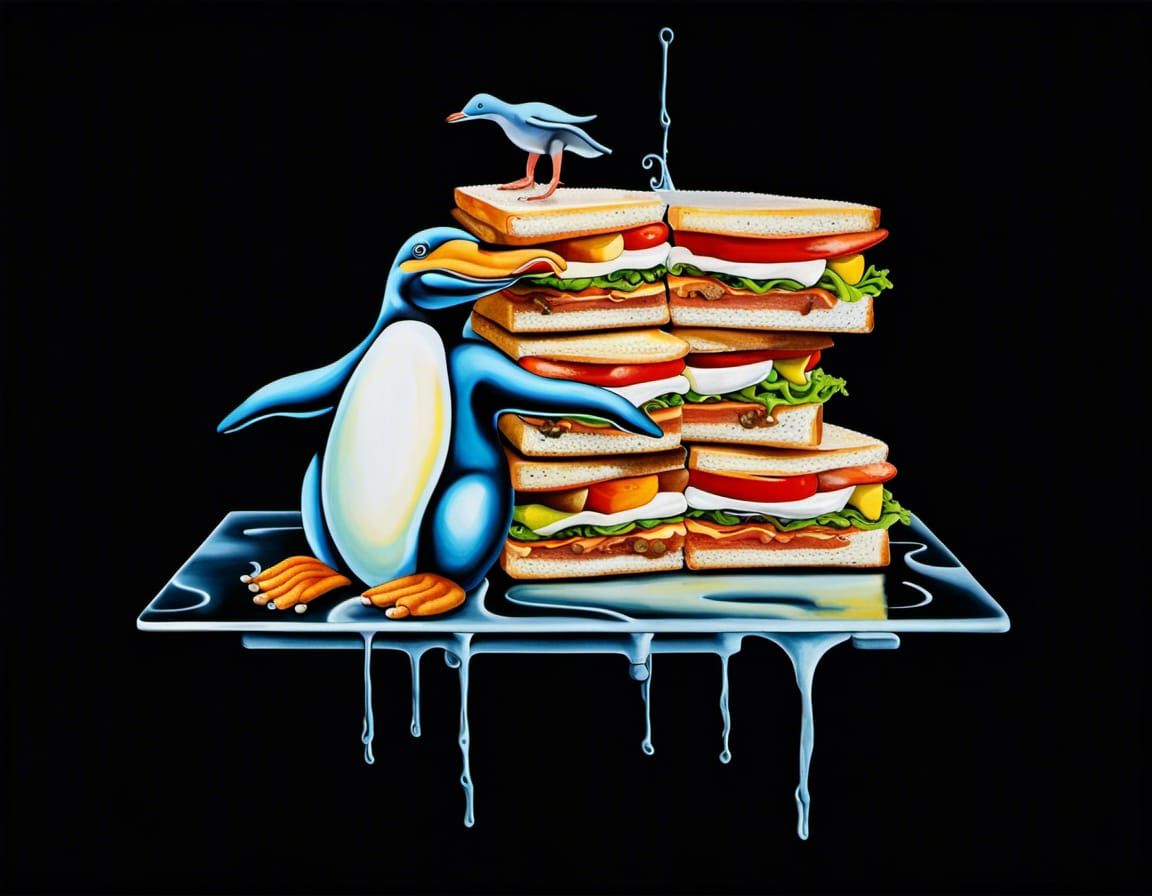 Surreal Platypus vs. Penguin Club Sandwich Street Scene