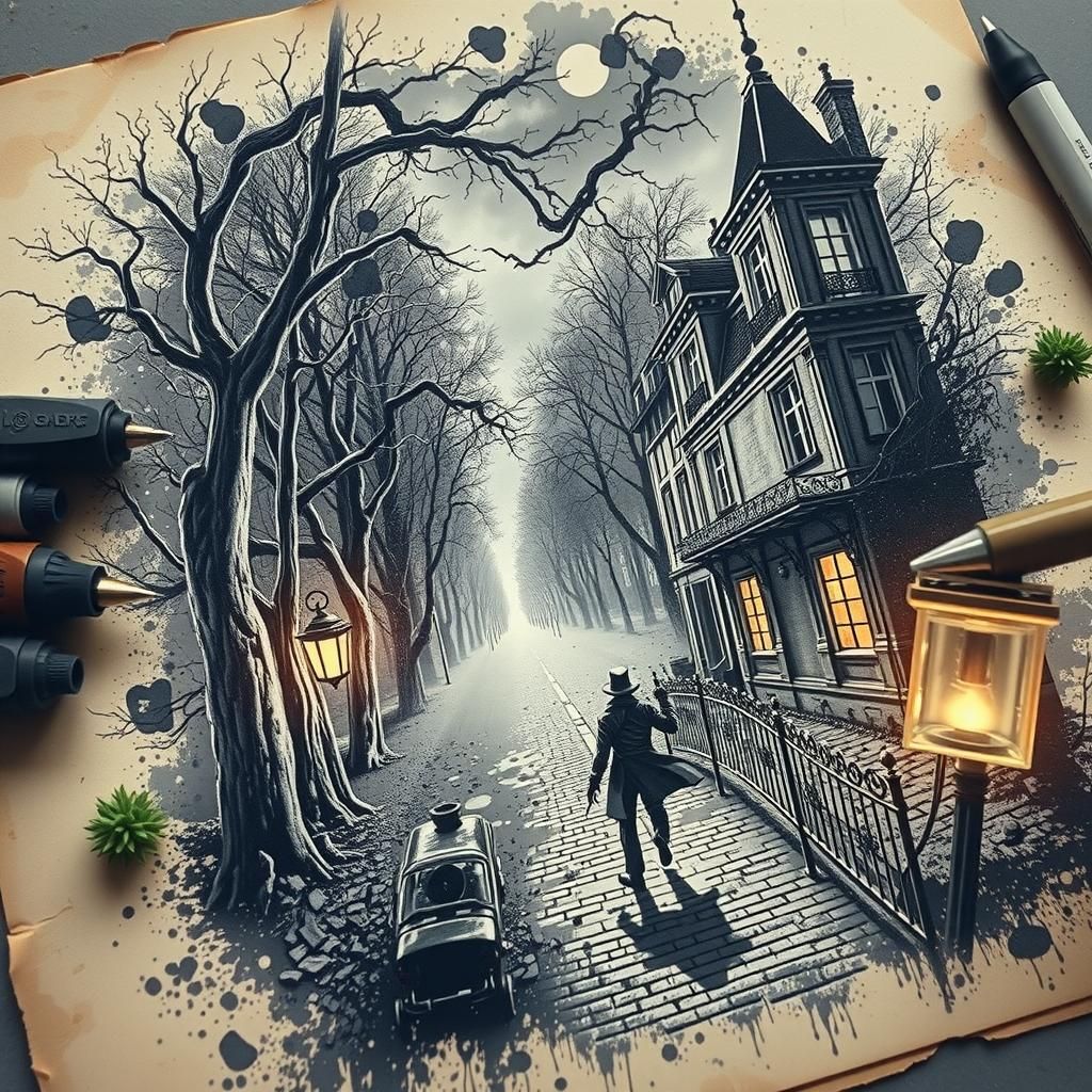 Surreal Double Exposure: Cityscape and Forest in Ink