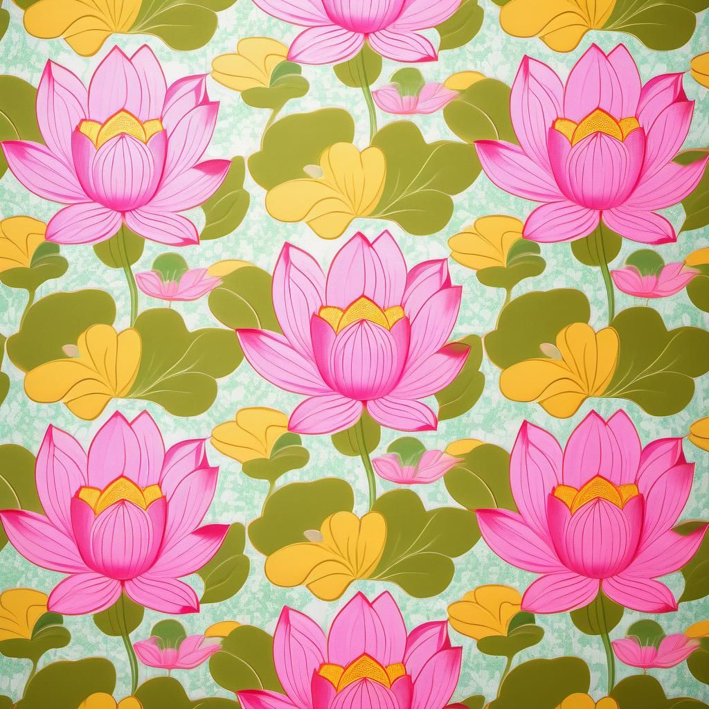 1960s Wallpaper with Lotus Flowers and Sunlight
