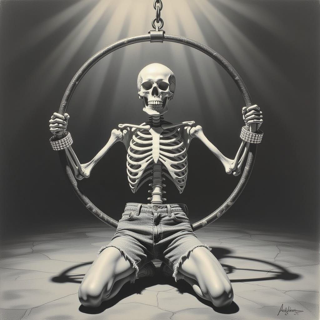Charcoal Skeleton in Diamond Handcuffs at Circus