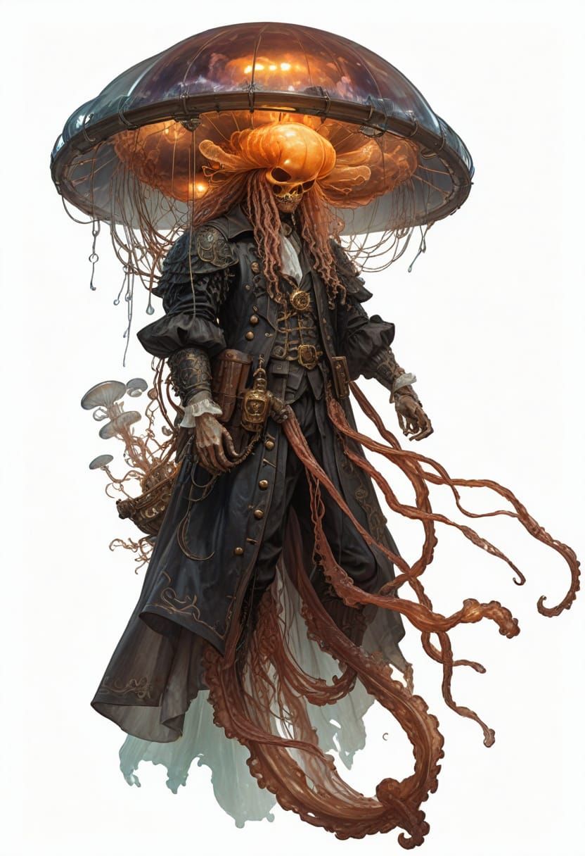 Epic Fantasy Pirate in Black Suit on Weathered Ship Deck