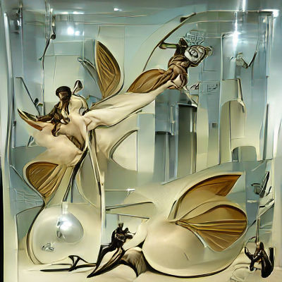 Fantasy Glass City with Dancing People and Fairies