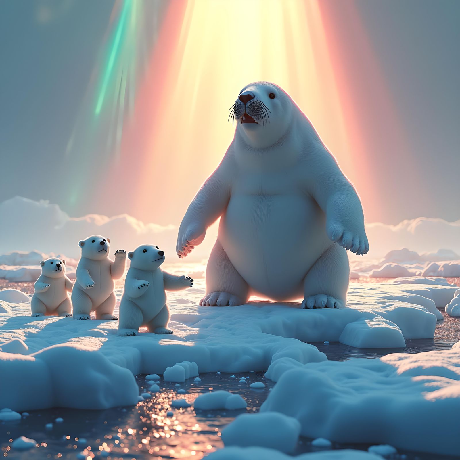 Dancing Walruses and Polar Bears on Icecap