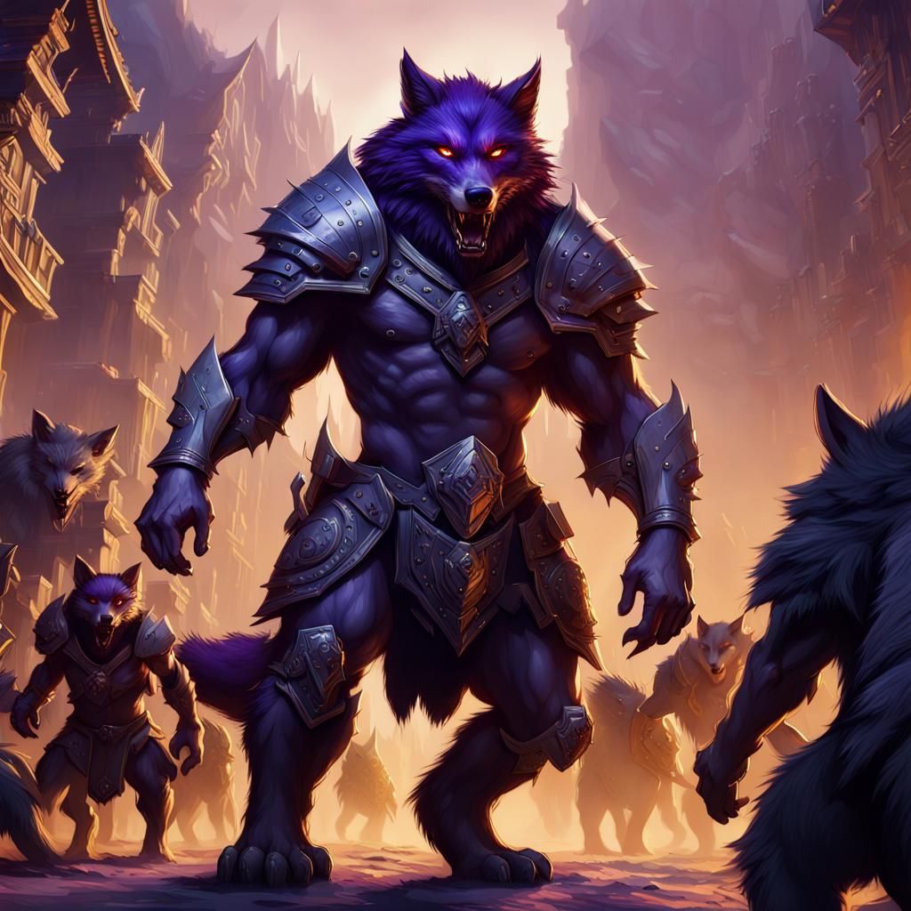Armored Werewolf Leads Fox Army in Dark Fantasy Art