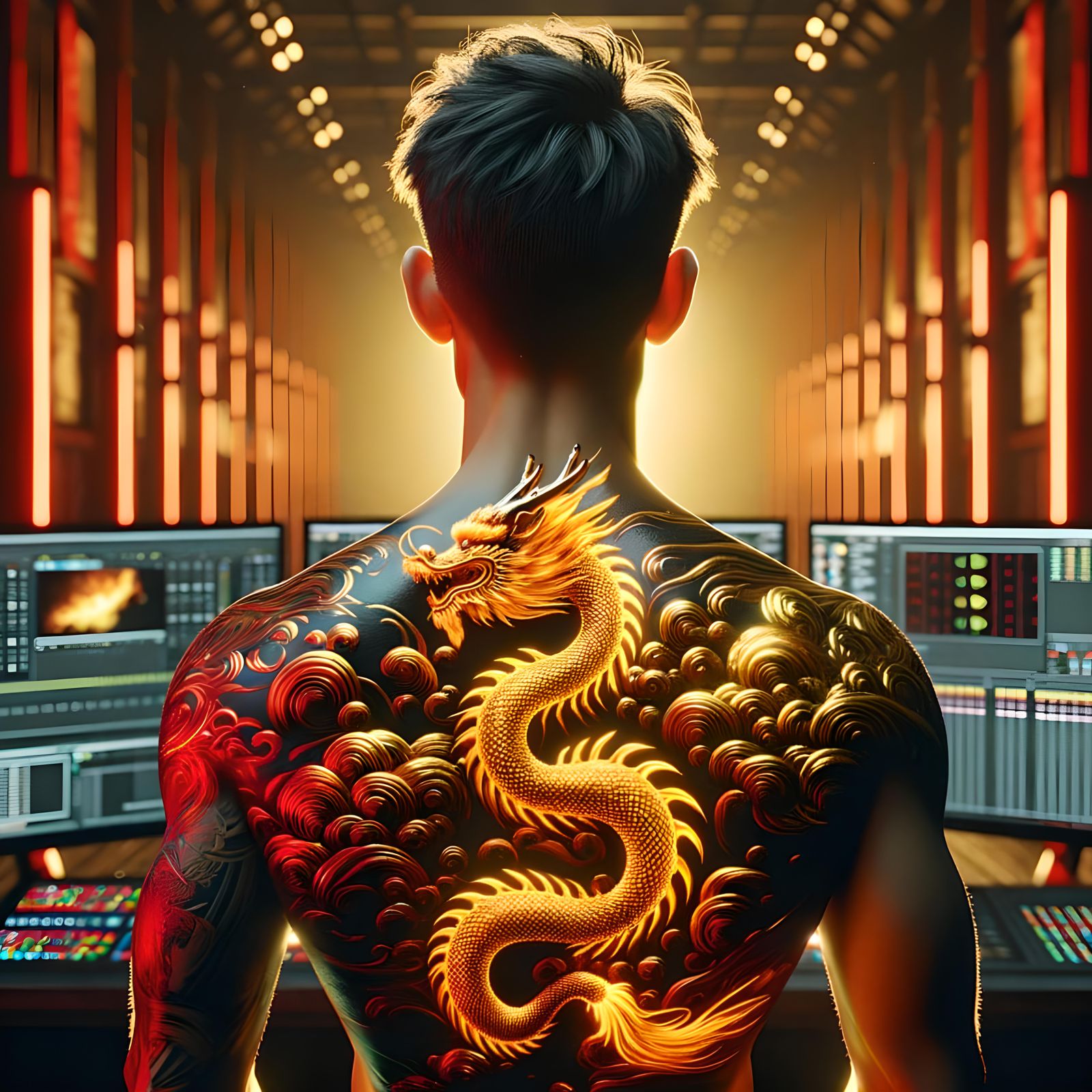 Golden Dragon Tattoo on South Asian Man