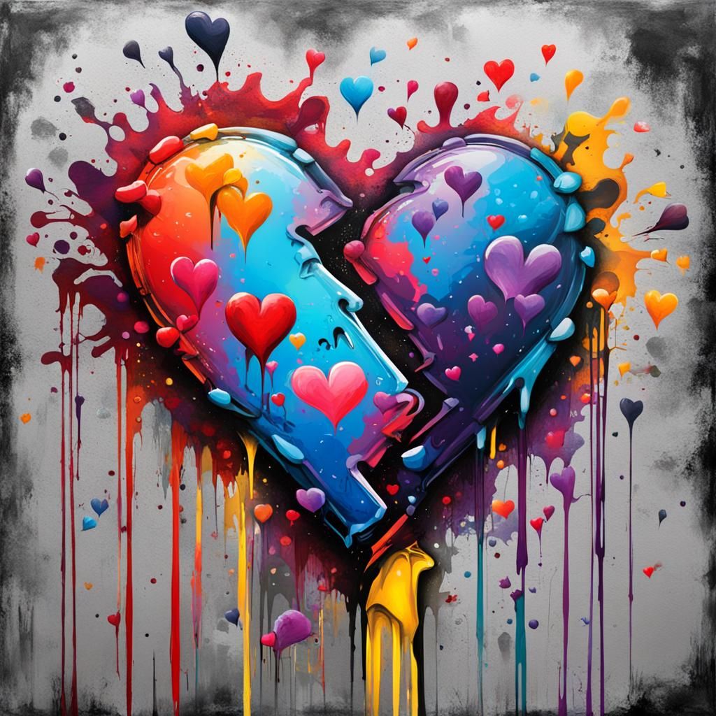 Colorful Graffiti Art of Broken Hearts