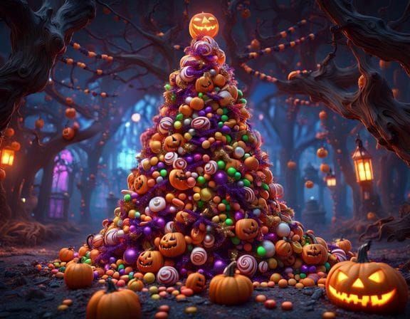 Halloween Candy Christmas Tree in Burtonesque Style