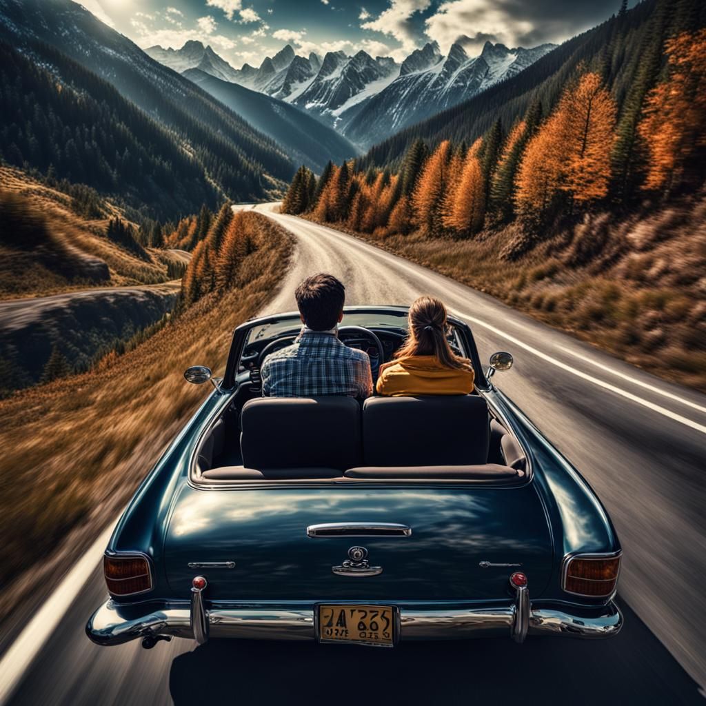 Married Couple's Scenic Mountain Drive: Hyperrealistic HDR P...
