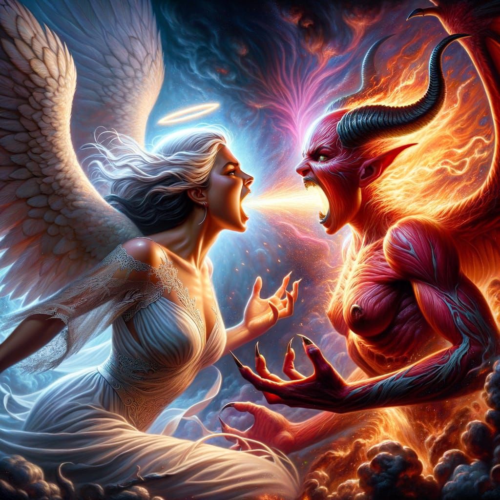 Angel's Light: Epic Battle in Hyperrealistic Style