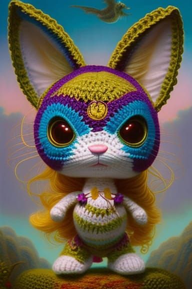 Surreal Crochet Rabbit Girl in Digital Art Style