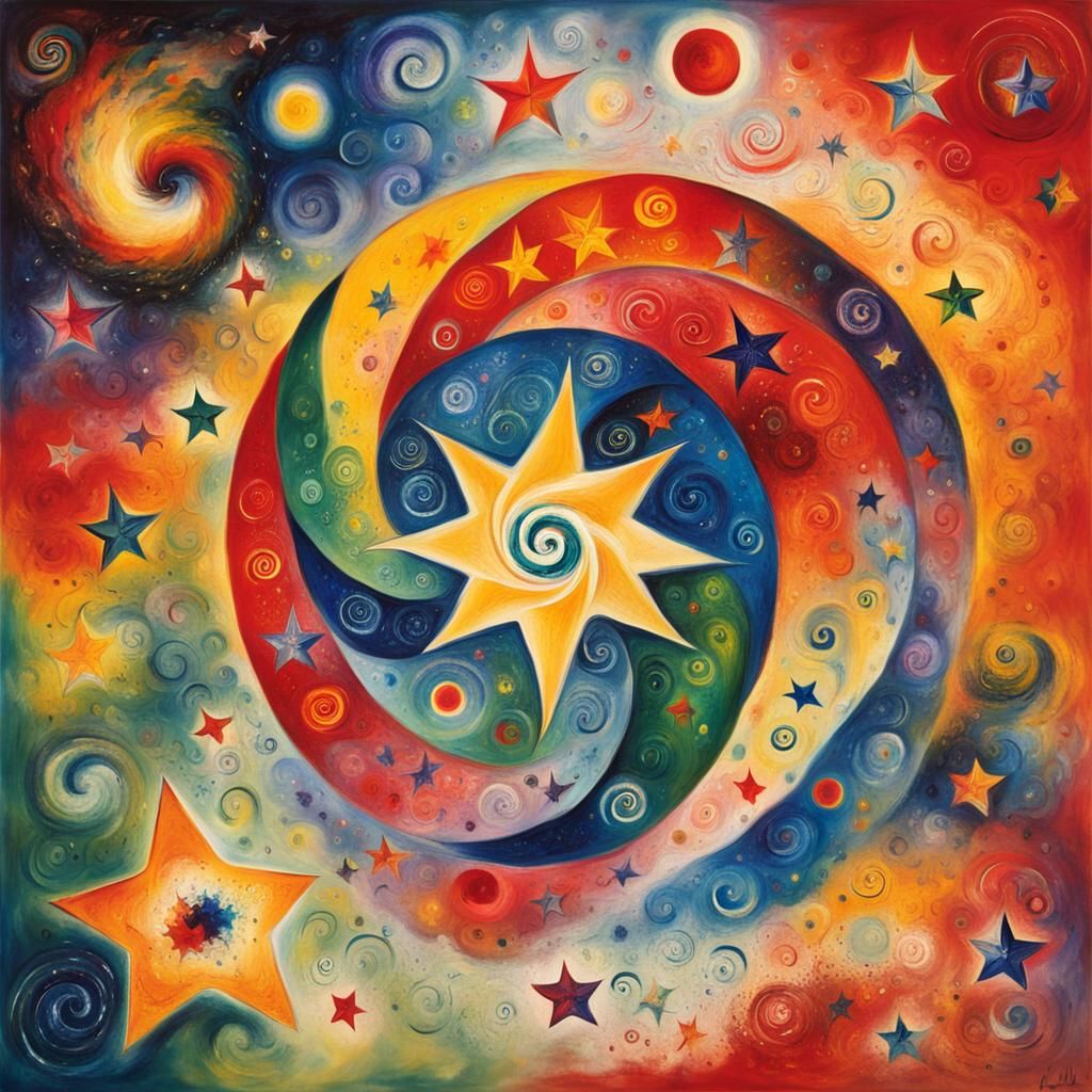 Abstract Star Maelstrom as Naive Art Oil Painting