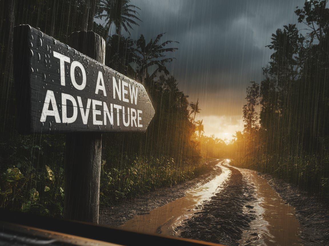 Jungle Road Signpost Beckons Adventure