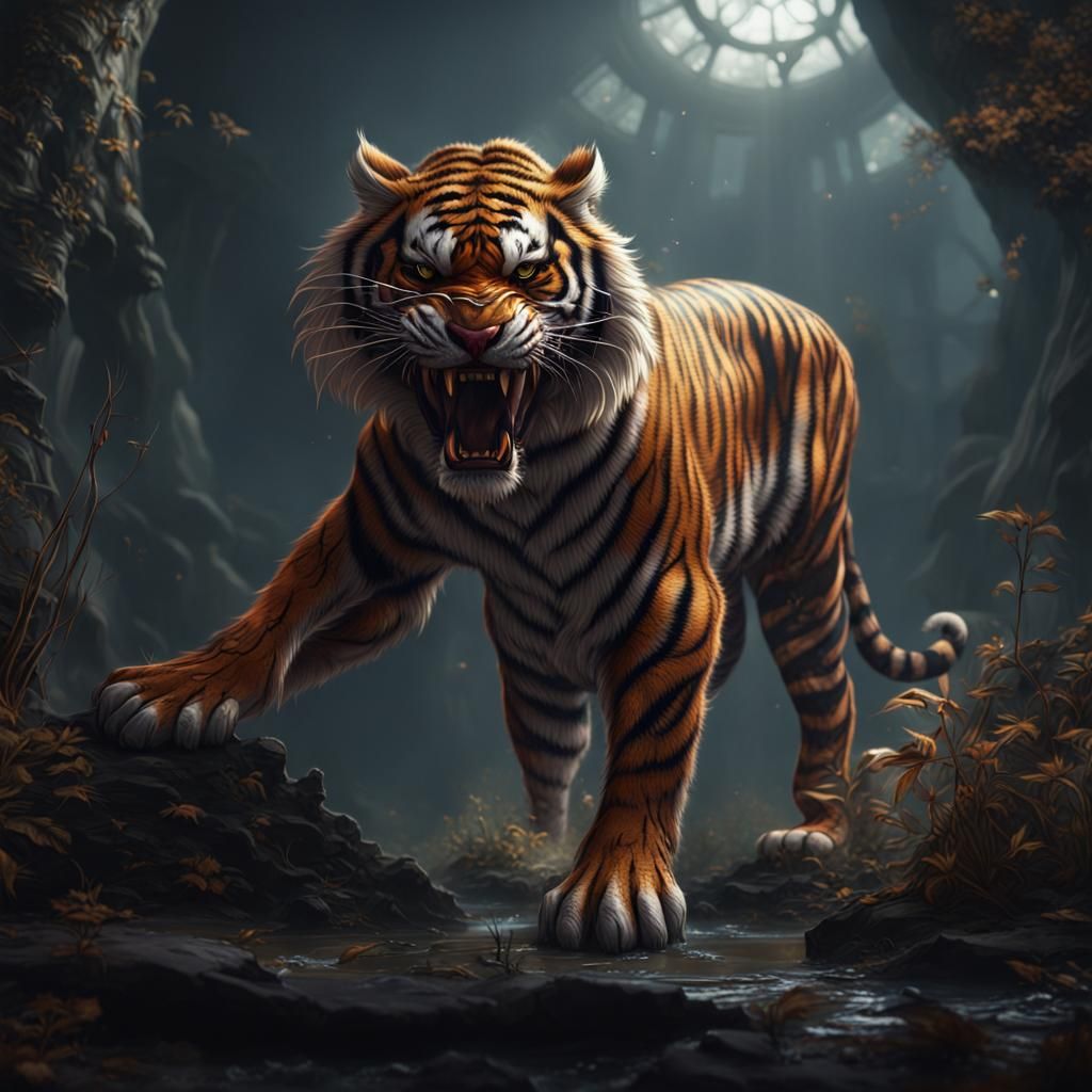 Menacing Tiger in Detailed Fantasy Art