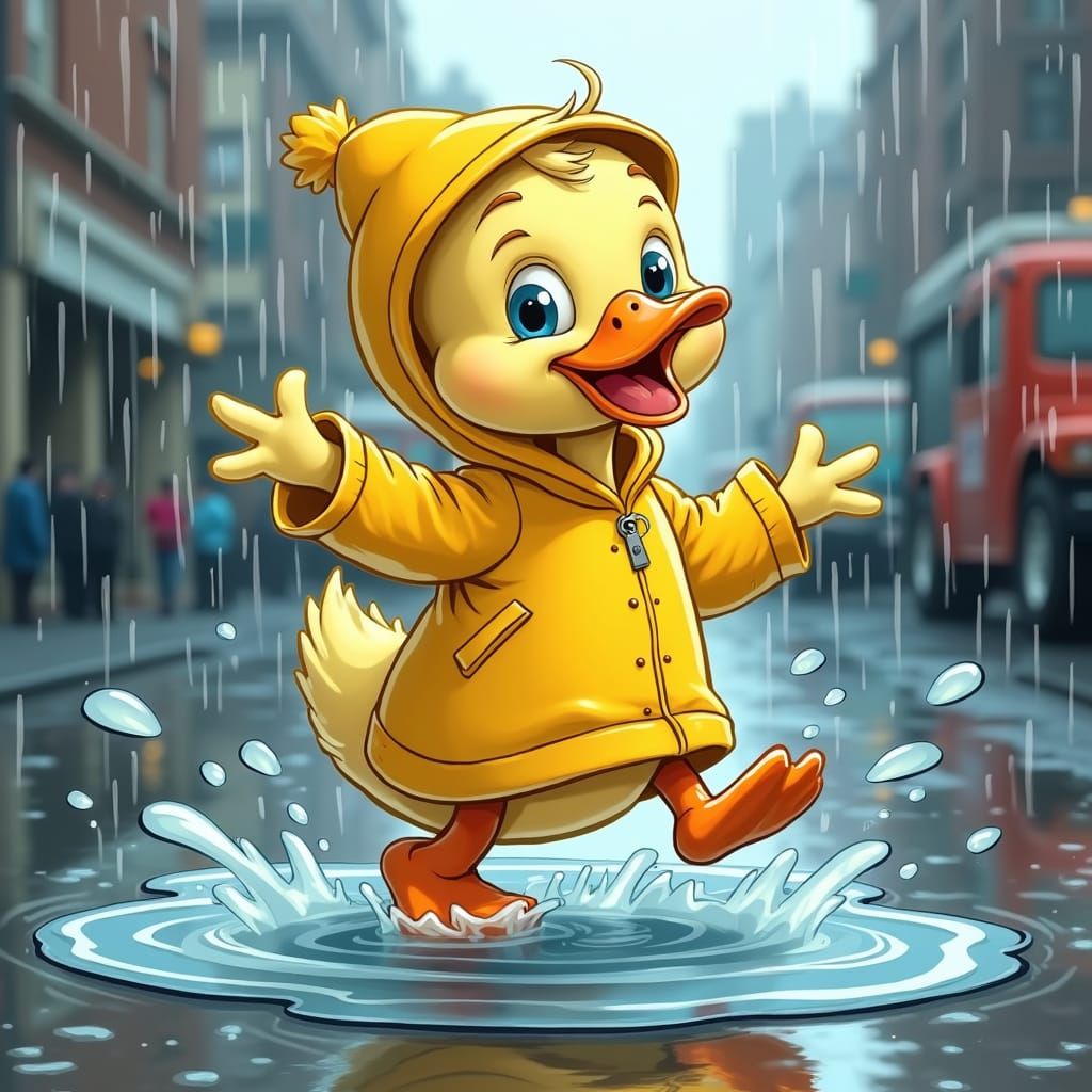 Duckling's Rainy Day Dance: A Caricature