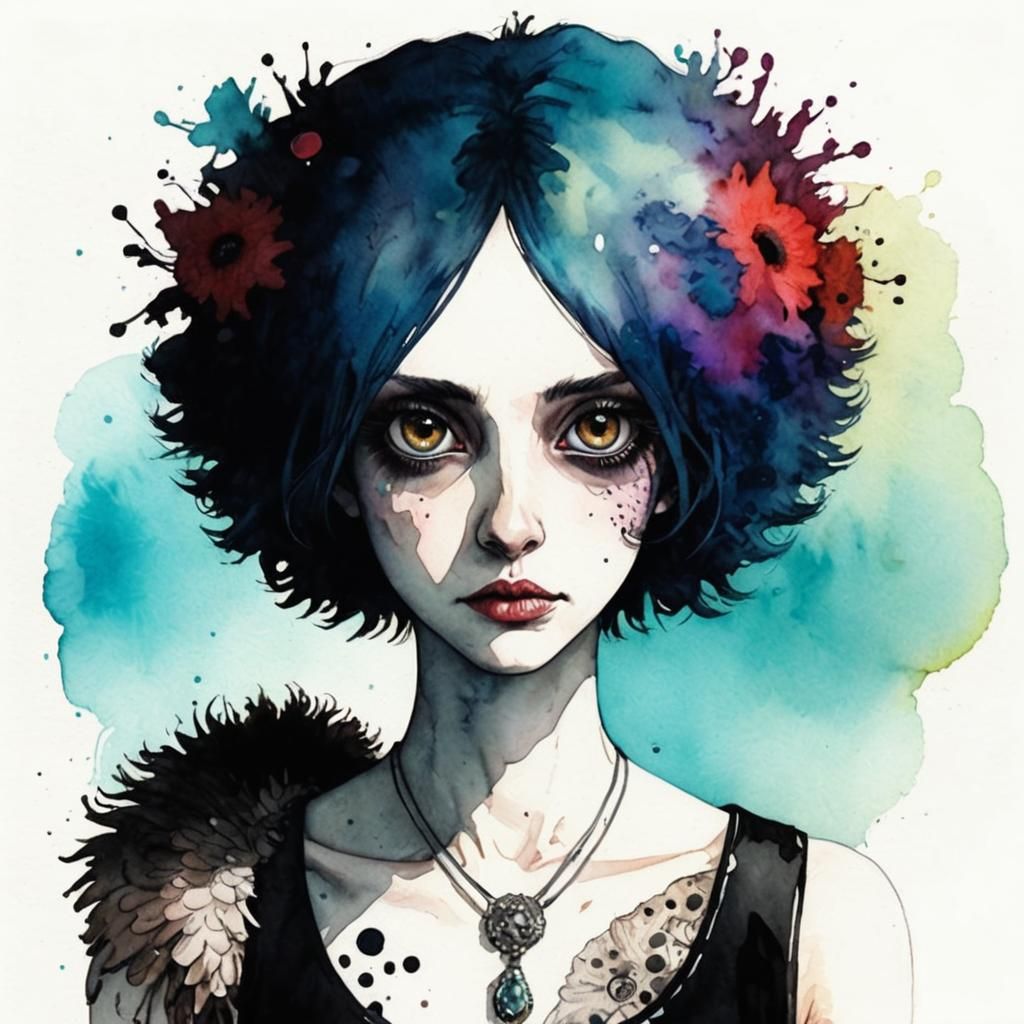 Adorable Ostrich in Dystopian Watercolor Landscape