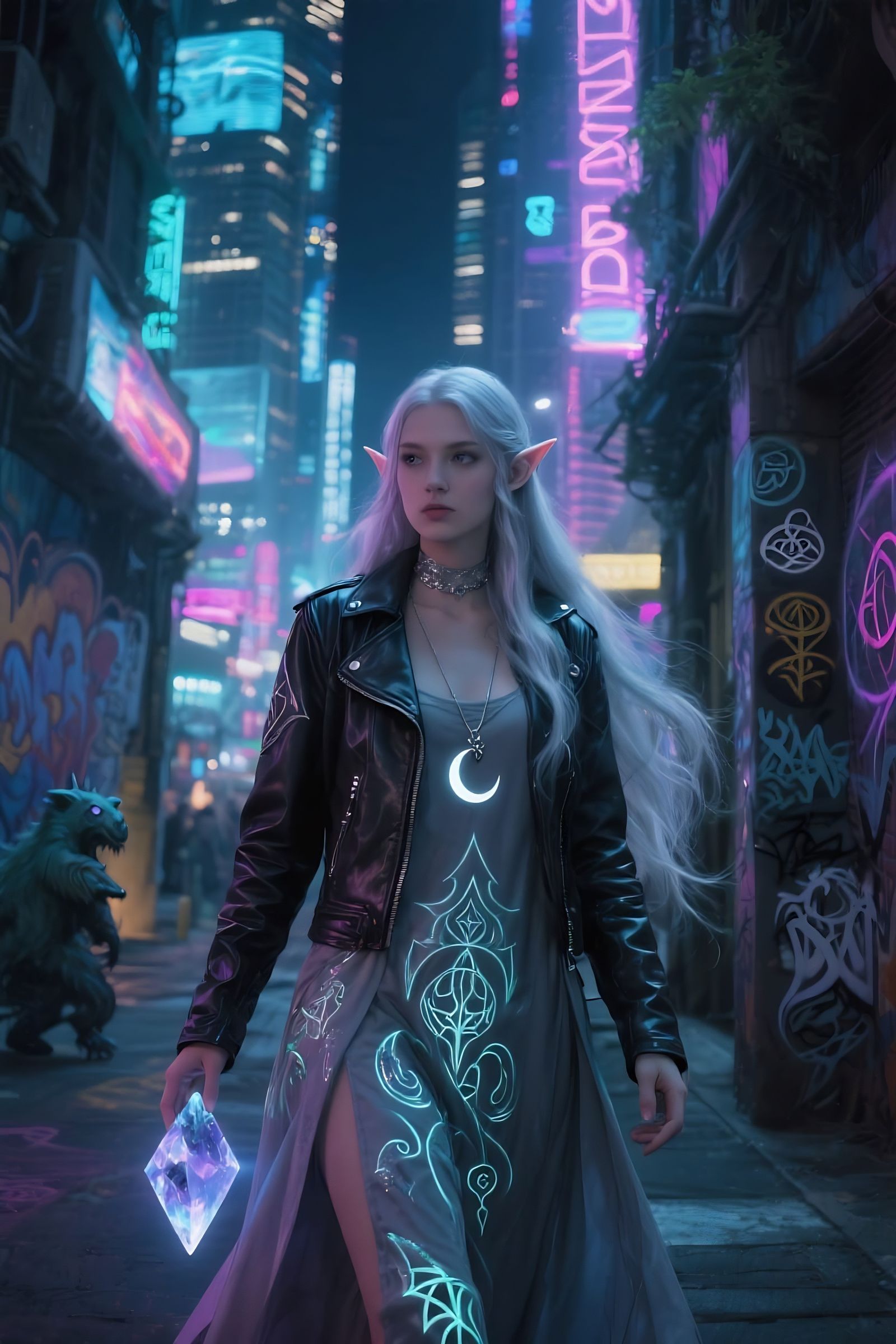 Elven Woman Blends Magic with Urban Style