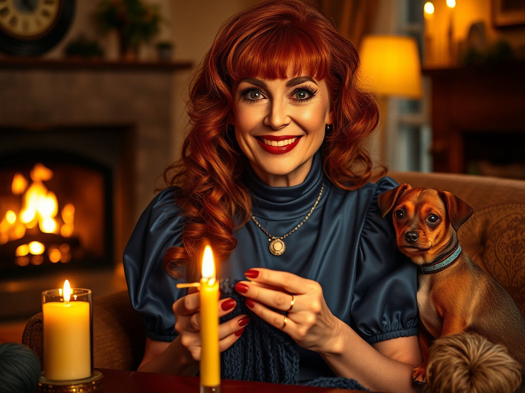 Elegant Woman Knitting in Candlelight