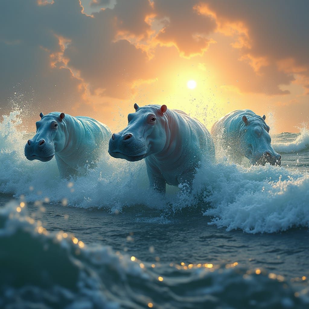 Surreal Aquatic Horses Charge Through Shimmering Waves