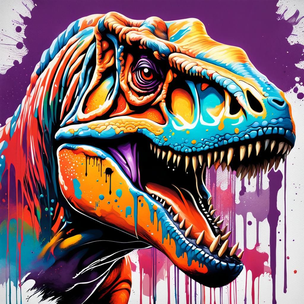 Graffiti T-Rex Splash Art in Street Style
