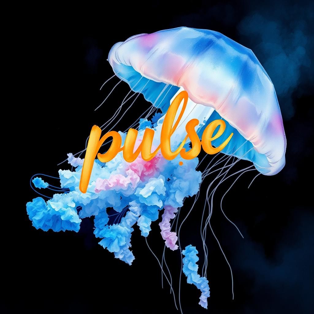 Bioluminescent 'Pulse' Above Jellyfish in Watercolor Style