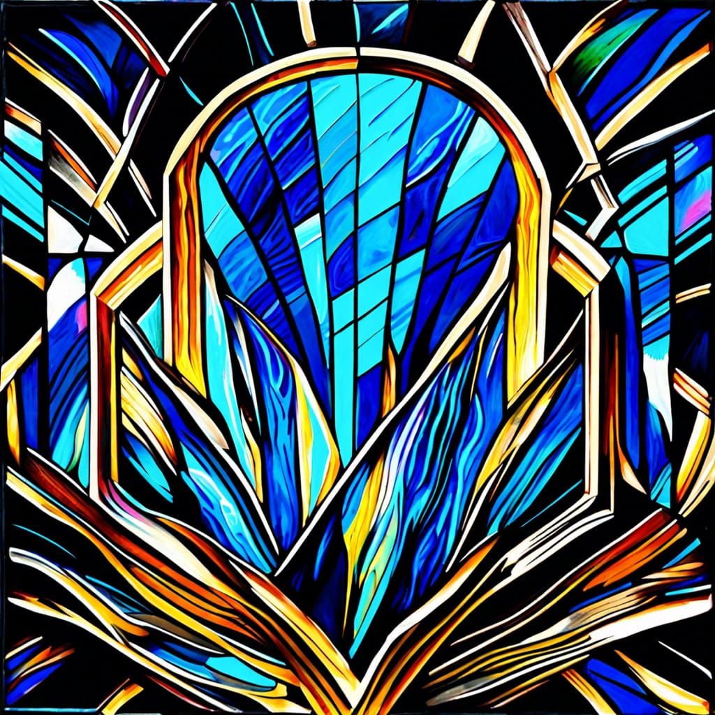Futuristic Blue Stained Glass Art Deco X