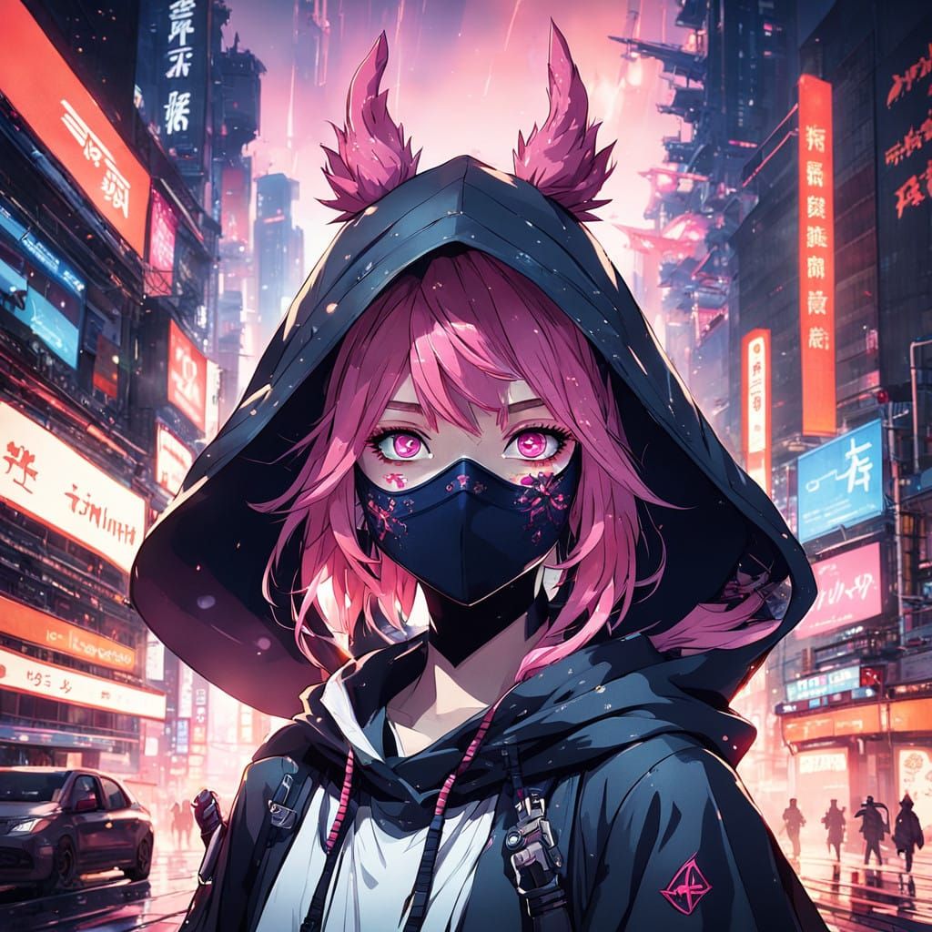 Stealthy Ninja Girl in Tokyo at Dusk