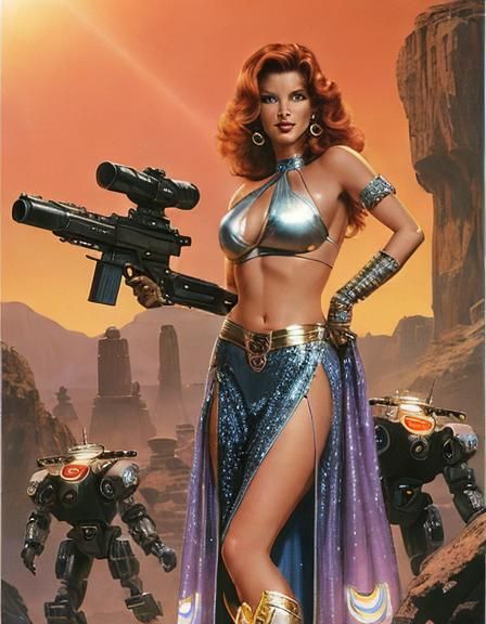 Retro Sci-Fi Space Princess with Laser Gun